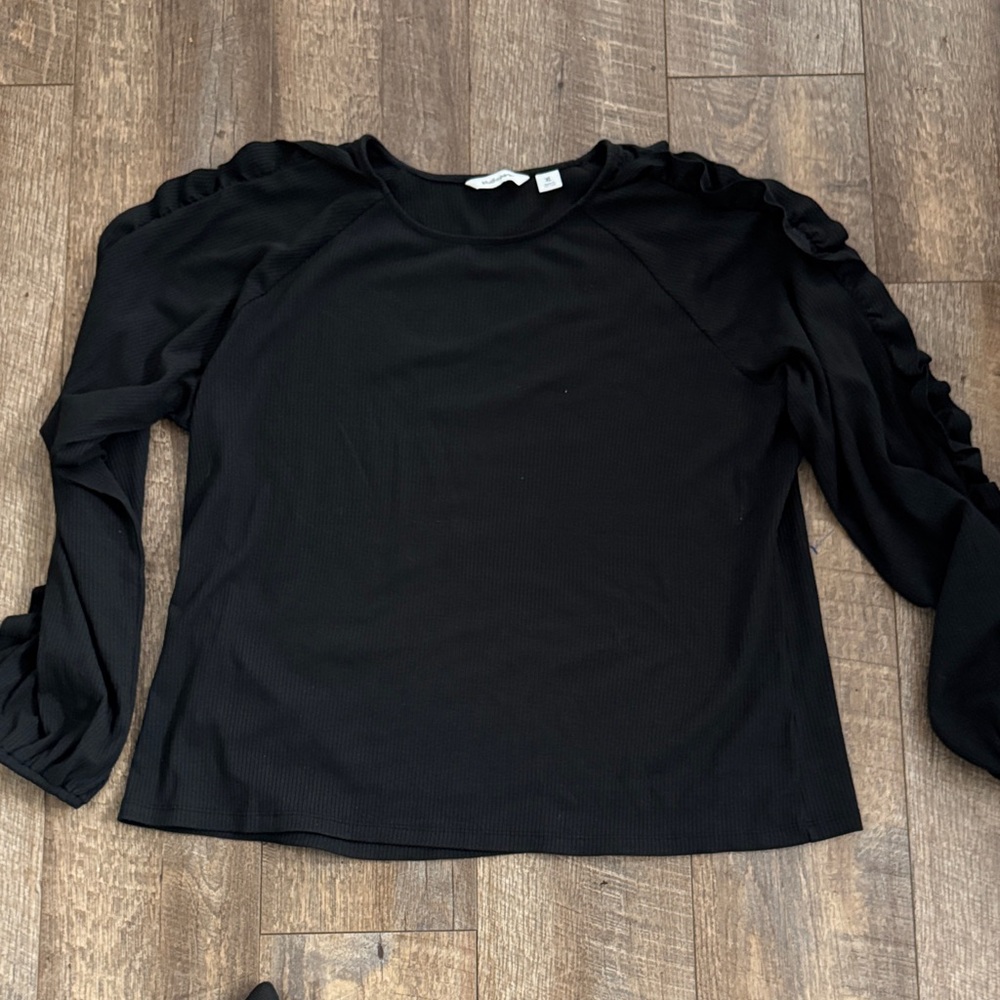 Studio Black Long Sleeve Top with Ruffle Detail